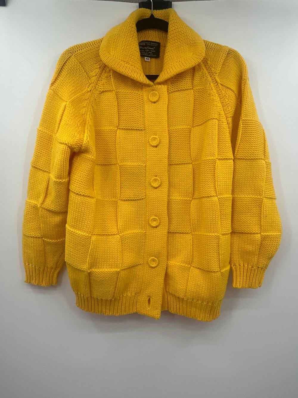 Vintage Mary Lewis Sears Cardigan Mustard Yellow Chunky Knit Retro Large?